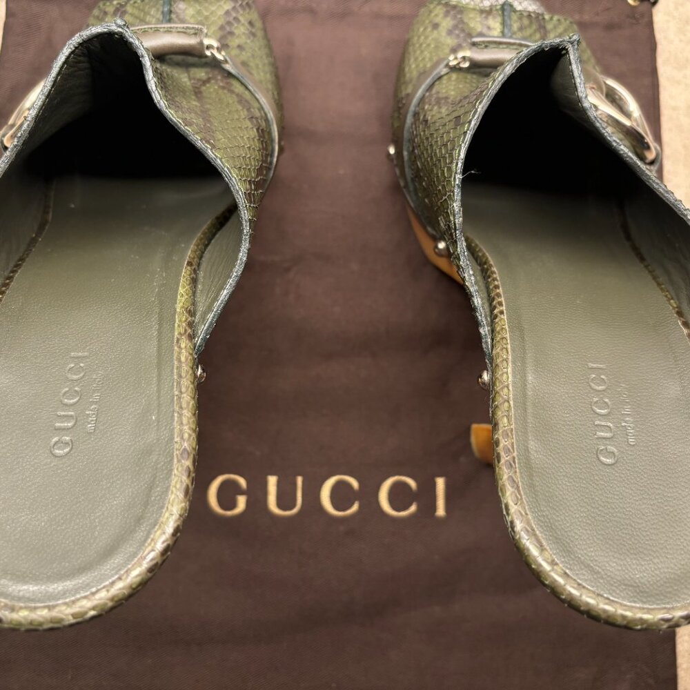 Gucci Mule Platforms in Python Snakeskin Green Le… - image 13